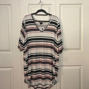 Striped V-neck short sleeve sweater blouse